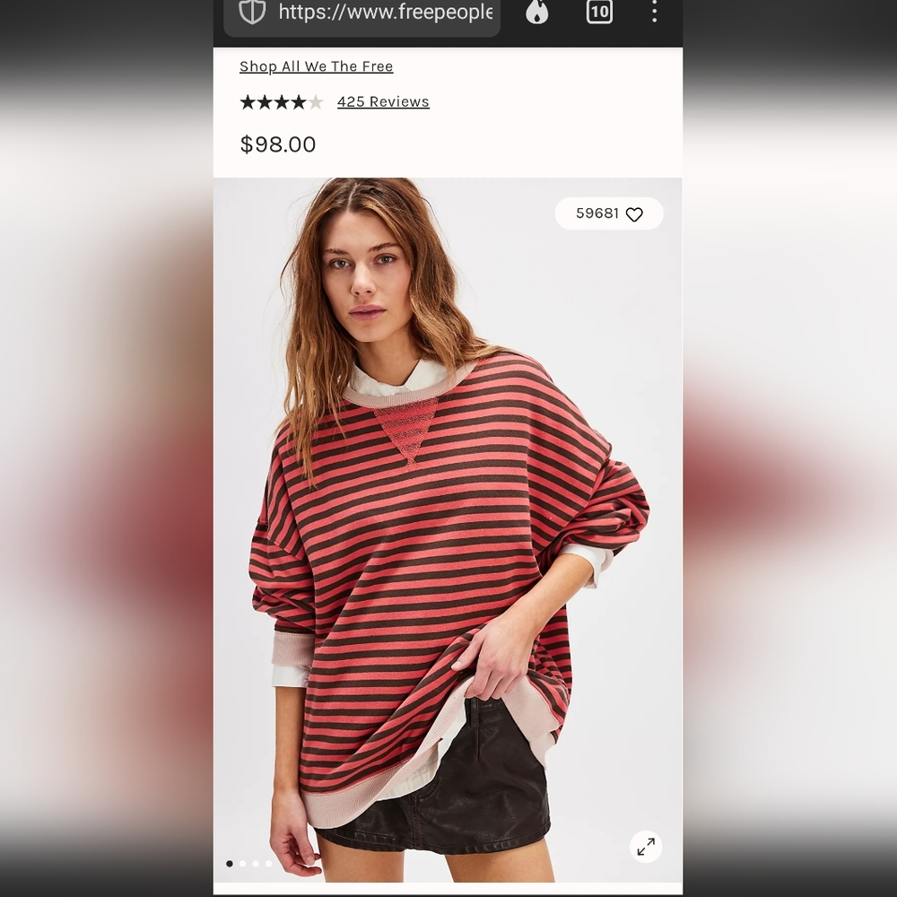 Free People Coral Classic Oversized Crewneck